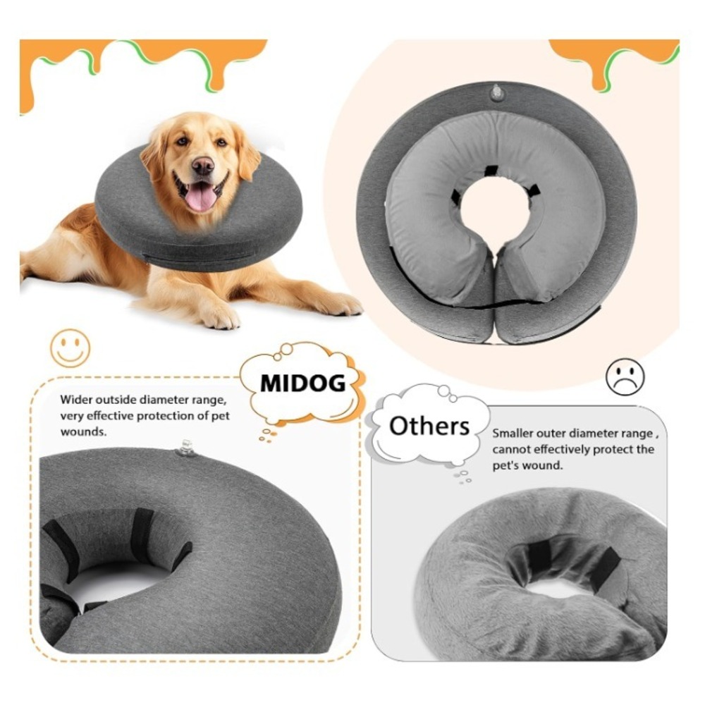 MIDOG Inflatable XL Dog Neck Donut Collar After Surgery Soft Gray Neck 21"-24" - Picture 2 of 4